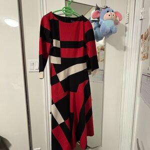 Elegant Red and Black Geometric Dress